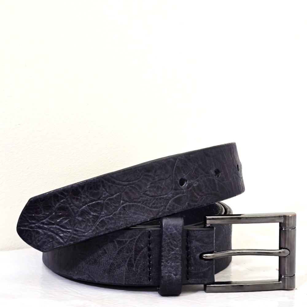 ROBERT GRAHAM mens 42‎ Leather Tonal Embossed Designer Belt Black Ash